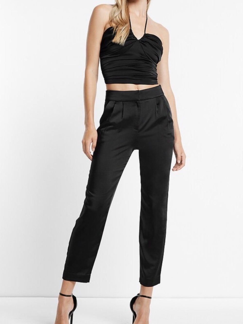 Express Black Ankle High-Rise Trousers. Size S